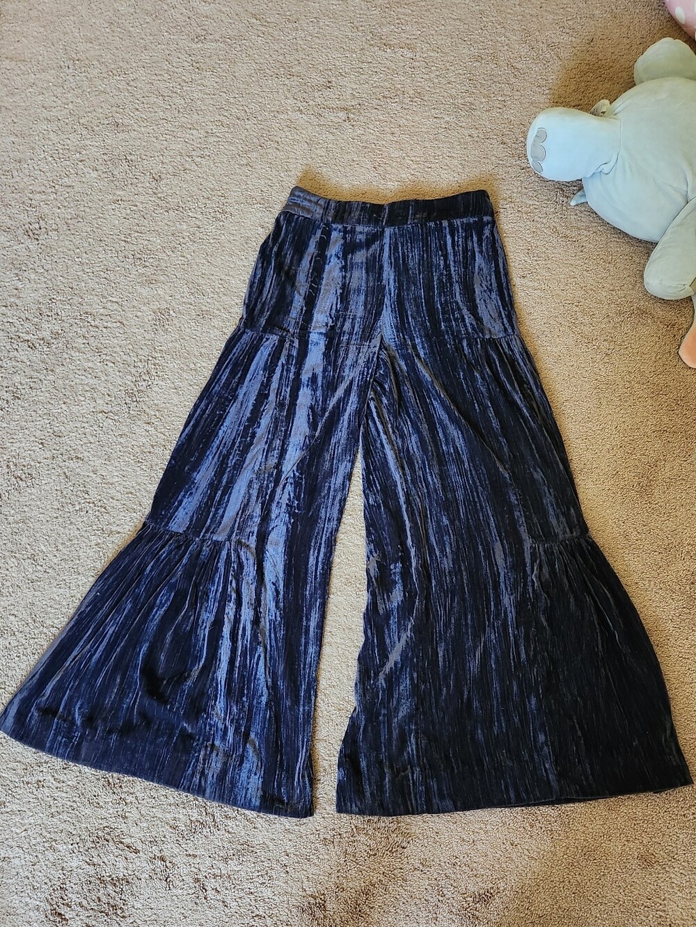 NATURAL LIFE Grey Crushed Velvet Wide Leg Palazzo Pants Boho Hippie Festival Med
